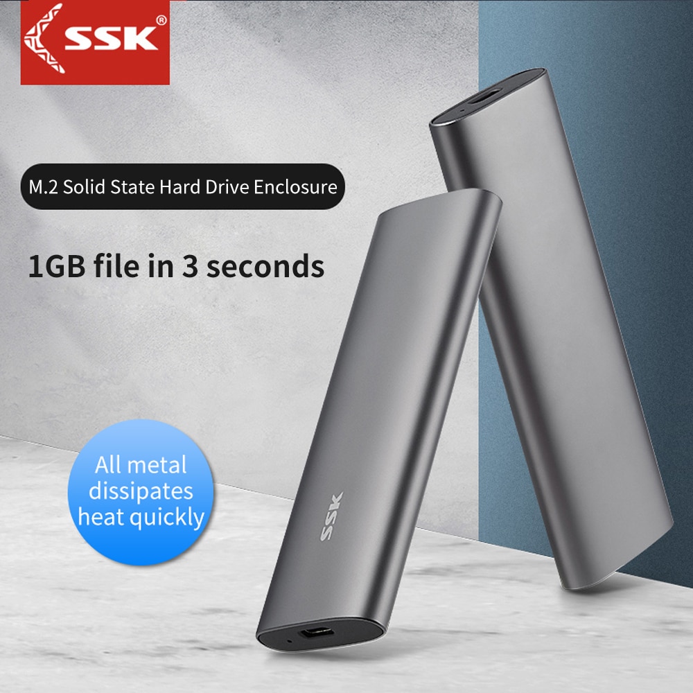 Ferramenta ssk instalação gratuita usb 3.1 para m.2 ngff ssd adaptador de cerco, sata externo baseado m.2 gabinete de disco rígido de estado sólido