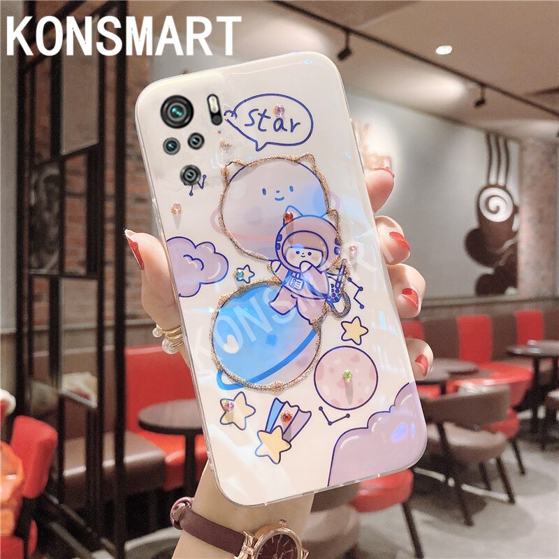 KONSMART Phone Case Redmi Note10 Lite Glitter Rhinestone Silicone Blue Light Cute Back Cover For Xiaomi Redmi Note 10 Pro