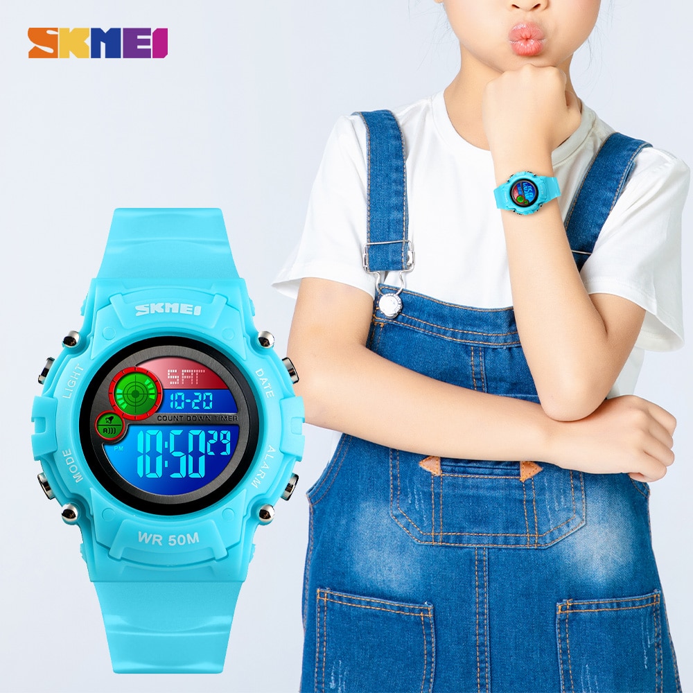 Skmei Kinderen Led Elektronische Horloge 50M Waterdichte Kids Digitale Horloge Chronograaf Countdown Sport Horloges Voor Boyer Meisjes