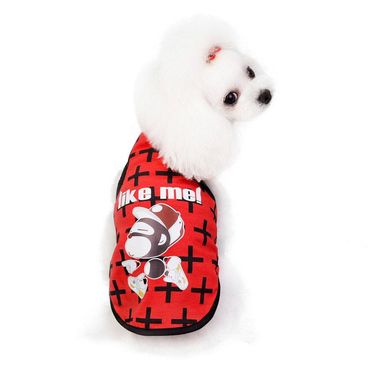 Pet Dog Cat Vest 20 Running Kid Cartoon Style Vest with Monkey Print on Short Sleeve yorkshire terrier: red / M