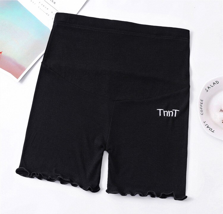 Poungdudu barsel gravide kvinder maveløft sommershorts gravide sikkerhedsbukser maveløft broderi anti-belysning: Sort / M