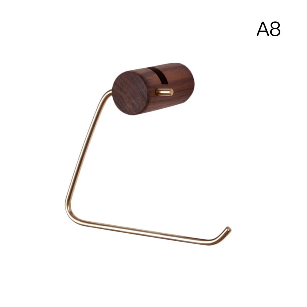 Punch-free Nordic Bathroom Paper Roll Bracket Brass Solid Wood Wall Hanging Napkin Bracket Toilet Paper Towel Rack: A8