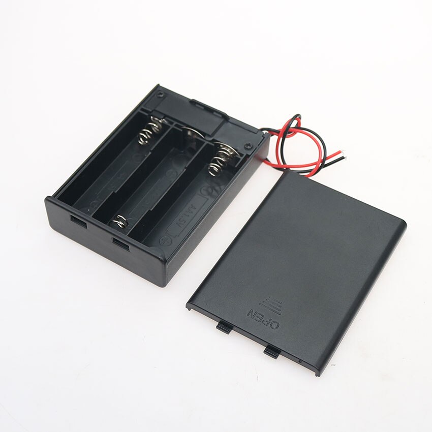 Soporte de pilas AA con 3 ranuras, caja de plástico para guardar ranuras, con cables de interruptor de apagado/encendido