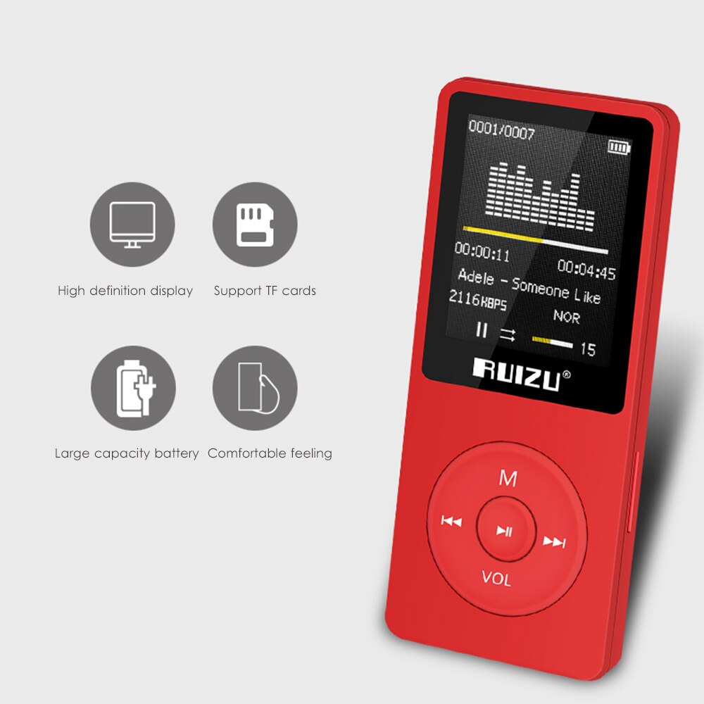 Lecteur de musique 100% Original RUIZU X02 version anglaise ultra-mince lecteur MP3 avec 8 go de stockage jouer 80h Radio Fm E-Book