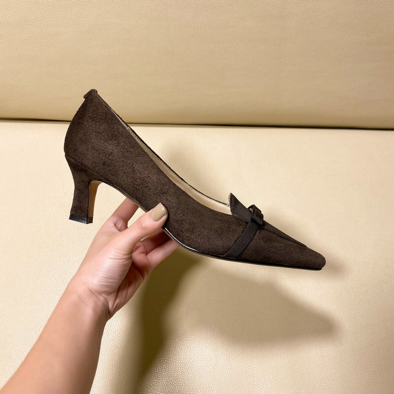 Suede Leather Hoof High Heel Woman Pumps Pointed Toe Party Lazy High Heel Shoes Ladies Black Brown
