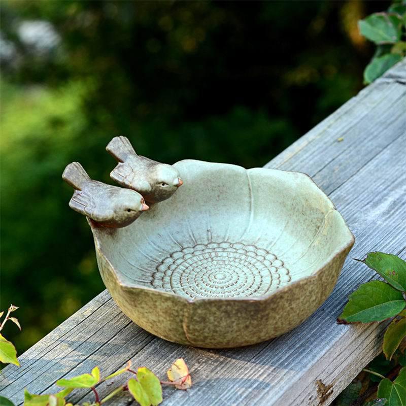 Baño de aves multifuncional para patio, alimentador de aves, Pájaro de cerámica, Baño de aves, Bol de baño para decoración de jardín, plantas suculentas, adornos de escritorio con macetas
