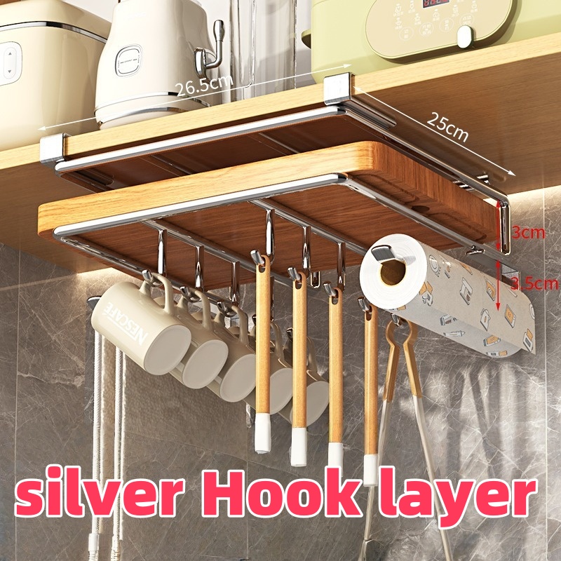 Hanging Rack Under Kitchen Cabinet Household art organizing rack cutting board rack hook pot cover utensils storage rack