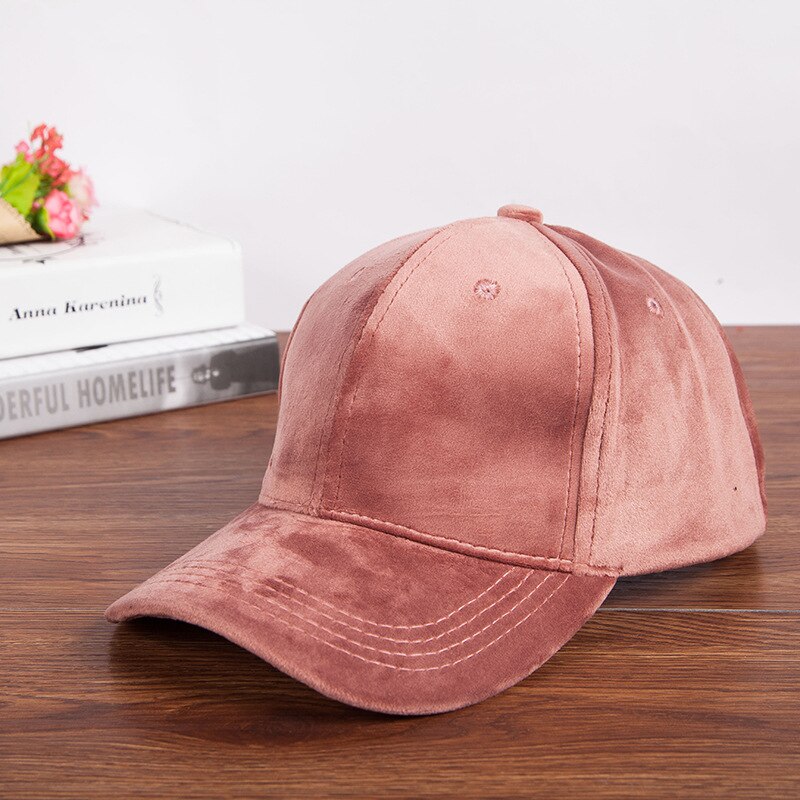 Fløyel kvinner lue baseball caps snapback caps vinter personlighet ensfarget casual kvinnelig baseball lue: Rosa 2