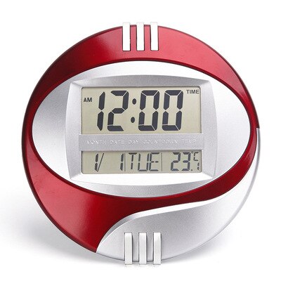 Temperature Display Digital Wall Electronic Clock LCD Moderne Calendar LED Bracket Watch Mute Of Home Office Decoration: Red