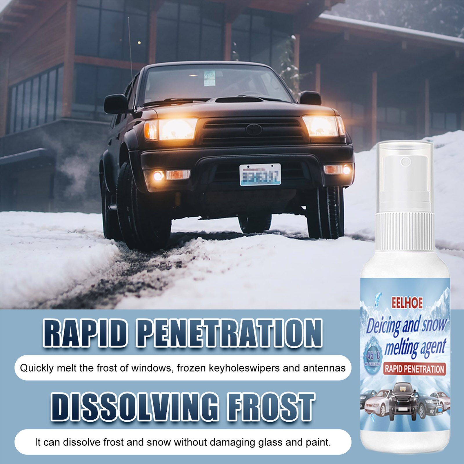 Parabrisas para automóvil, agente de fusión de nieve de Fusión Rápida, antihielo, Spray de eliminación de nieve eficaz, anticongelante, para invierno