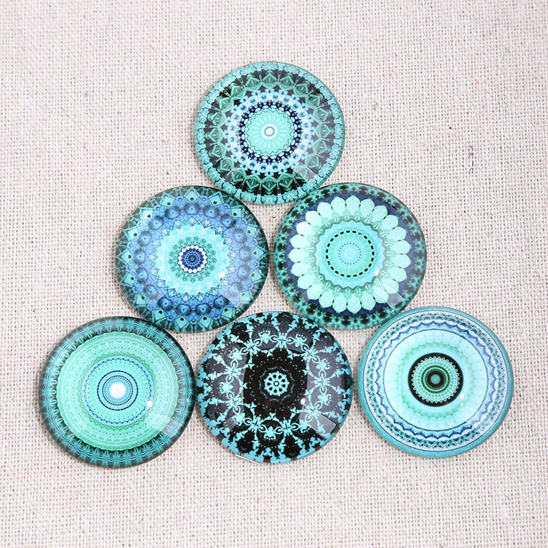 onwear mix blue mandala photo round glass cabochon 12mm 14mm 18mm 20mm 25mm 30mm diy flat back handmade jewelry components