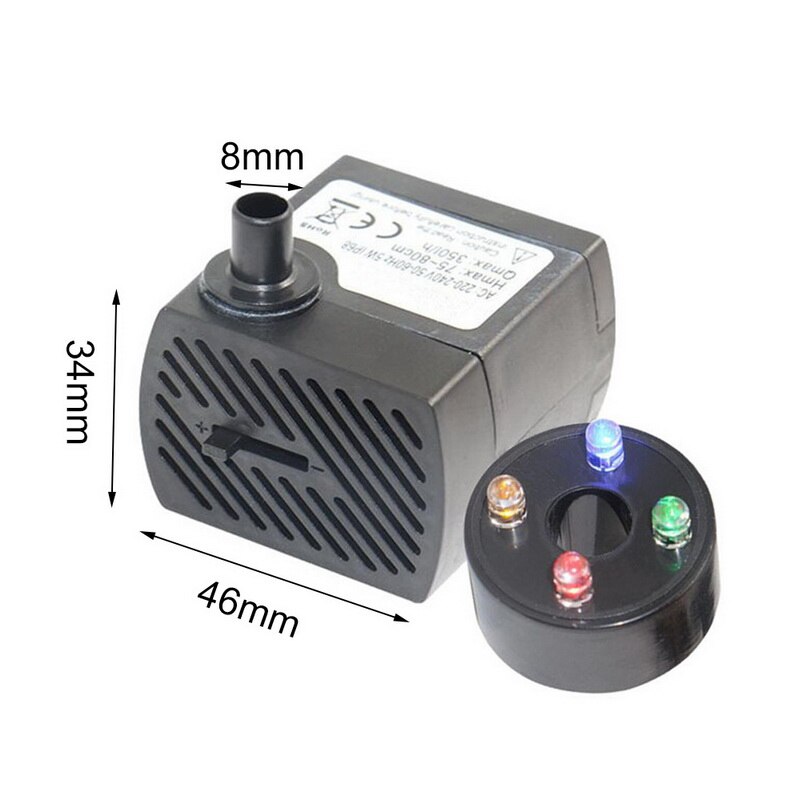 Submersible Pump Quiet Water Pump Fountain Pump with Power Cord 4 LED Lights Built-in Filter for Fish Tank Pond Aquarium