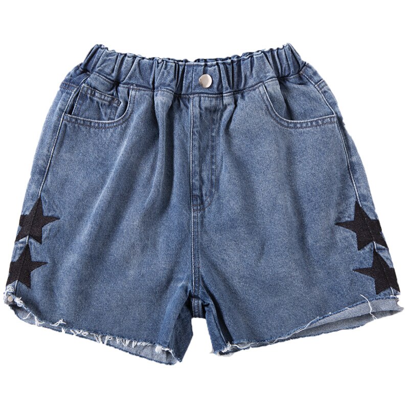 Novedad de verano, pantalones cortos de mezclilla para niñas, nuevos pantalones de estilo exterior para niños grandes, pantalones informales holgados