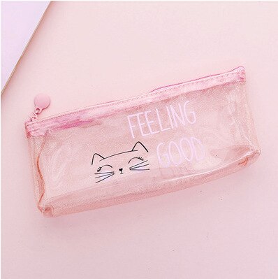 Make-Up Organizer Tas Toiletartikelen Bathing Opbergtas Vrouwen Waterdichte Transparante Leuke Roze Kat Pvc Reizen Cosmetische Tas Etui: feeling Good