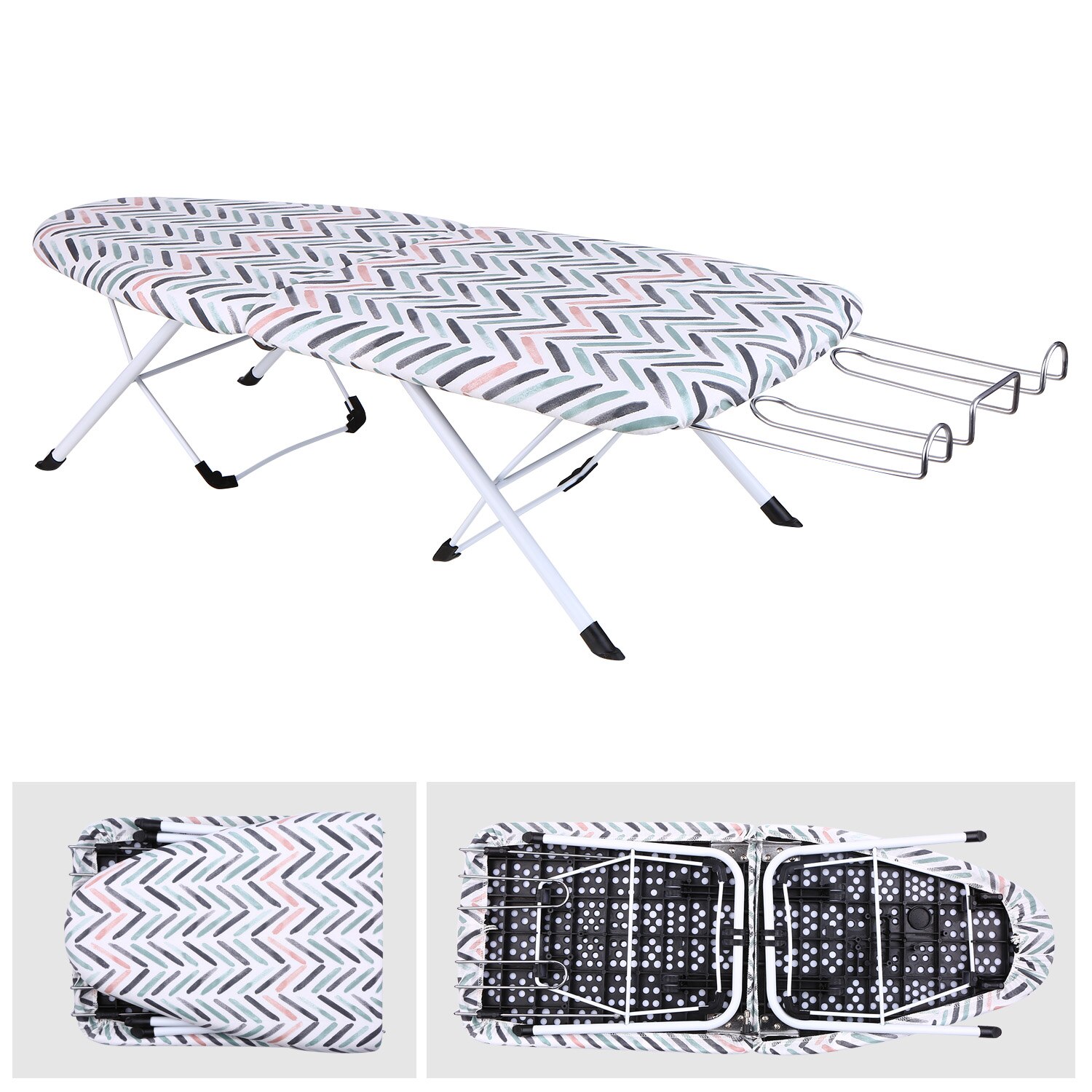 Foldable Tabletop Ironing Board with Iron Rest Small Folding Ironing Board with Cotton Cover for Household Hotel Travel: Stripe Pattern