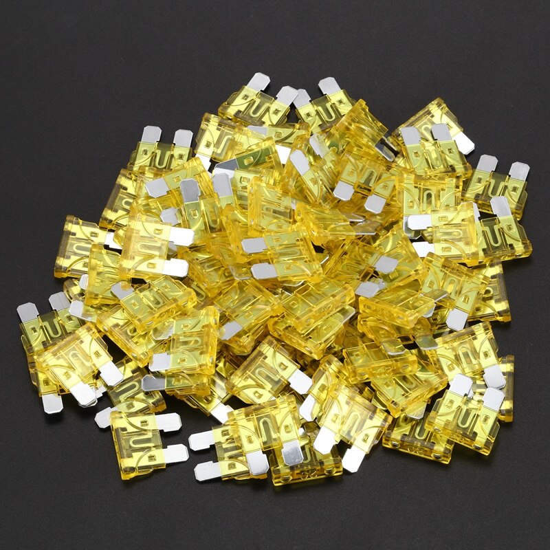 Vehicle Car 20A 20Amp Yellow Body Two Prong Blade ATC Fuse 100pcs