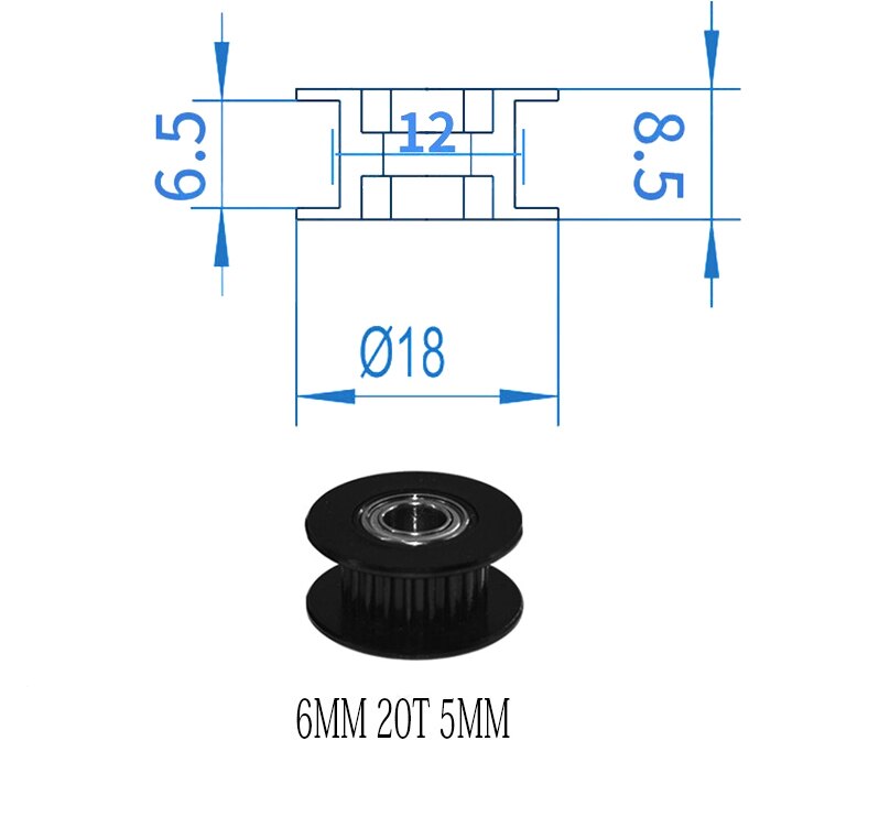 GT2 koła koło rozrządu 16-zębów 20-zęby z 3mm lub 5mm otwór z łożyskami do 3D części drukarki pasek rozrządu 6mm 10mm: 6MM 20T 5MM B