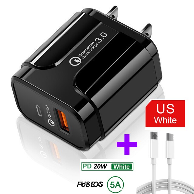 18W PD Quick Charge 3,0 USB Ladegerät EU/US/UK Stecker Handy Ladegerät Für iPhone 12 11 Pro X XR XS MAX blitz Schnelle Lade: US Cable 1