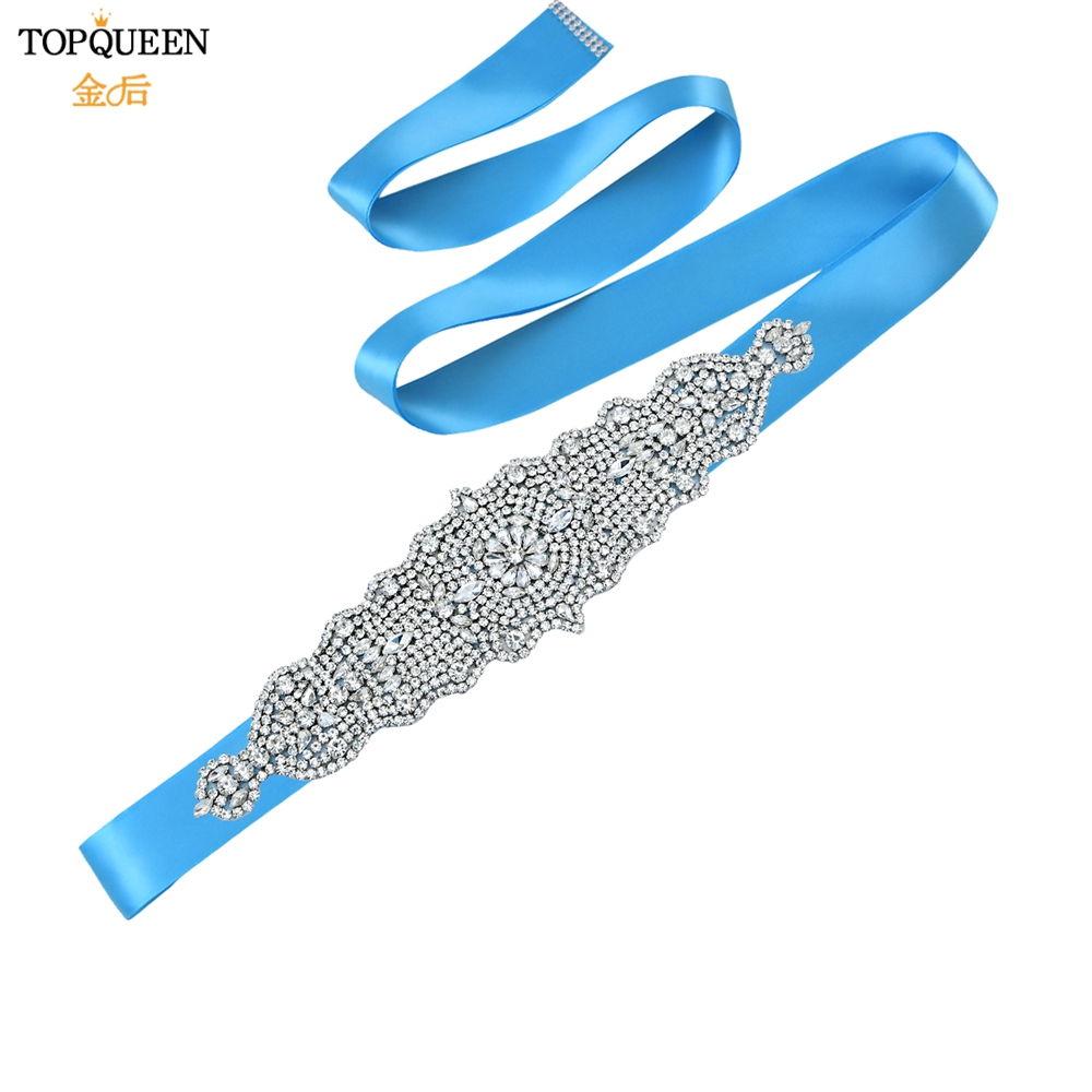 TOPQUEEN S233 Luxus Strass Gürtel Braut Kleid Schärpe Hochzeit Zubehör Frauen Marokkanischen Kaftan Band Bund Applikationen: Blau Schleife