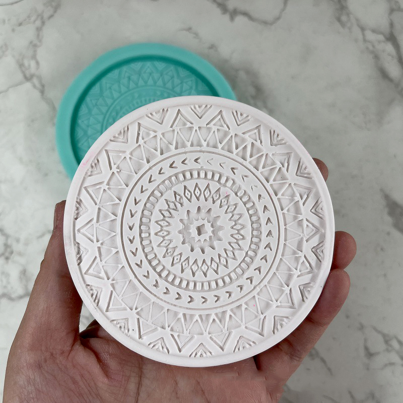Molde de silicona de resina para posavasos redondo de Mandala, bandeja para posavasos de café, molde para bricolaje, resina epoxi, yeso, hormigón, copa de vino, molde para estera