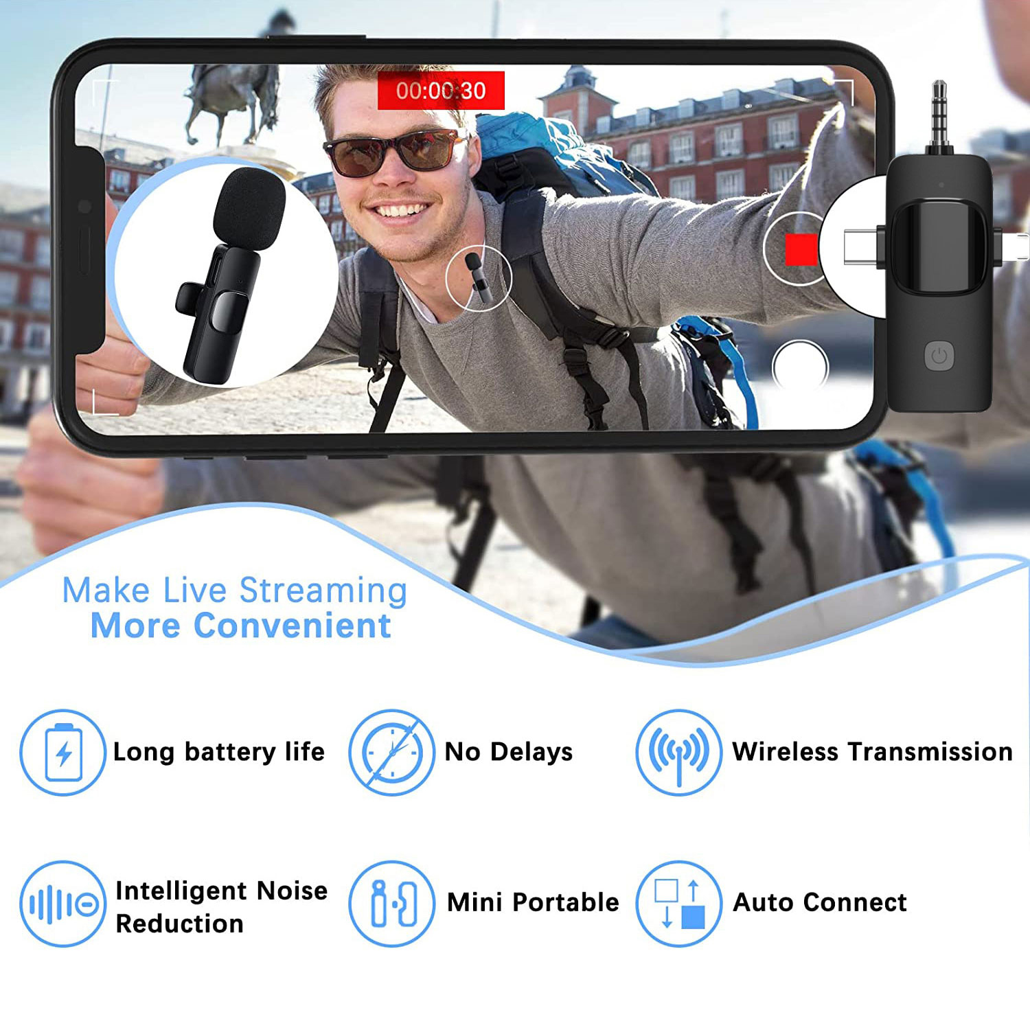 2025 4 In 1 Draadloze Lavalier Microfoon voor iPhone Android 3.5mm voor Radio Live Opname Ruisonderdrukking Mini microfoon