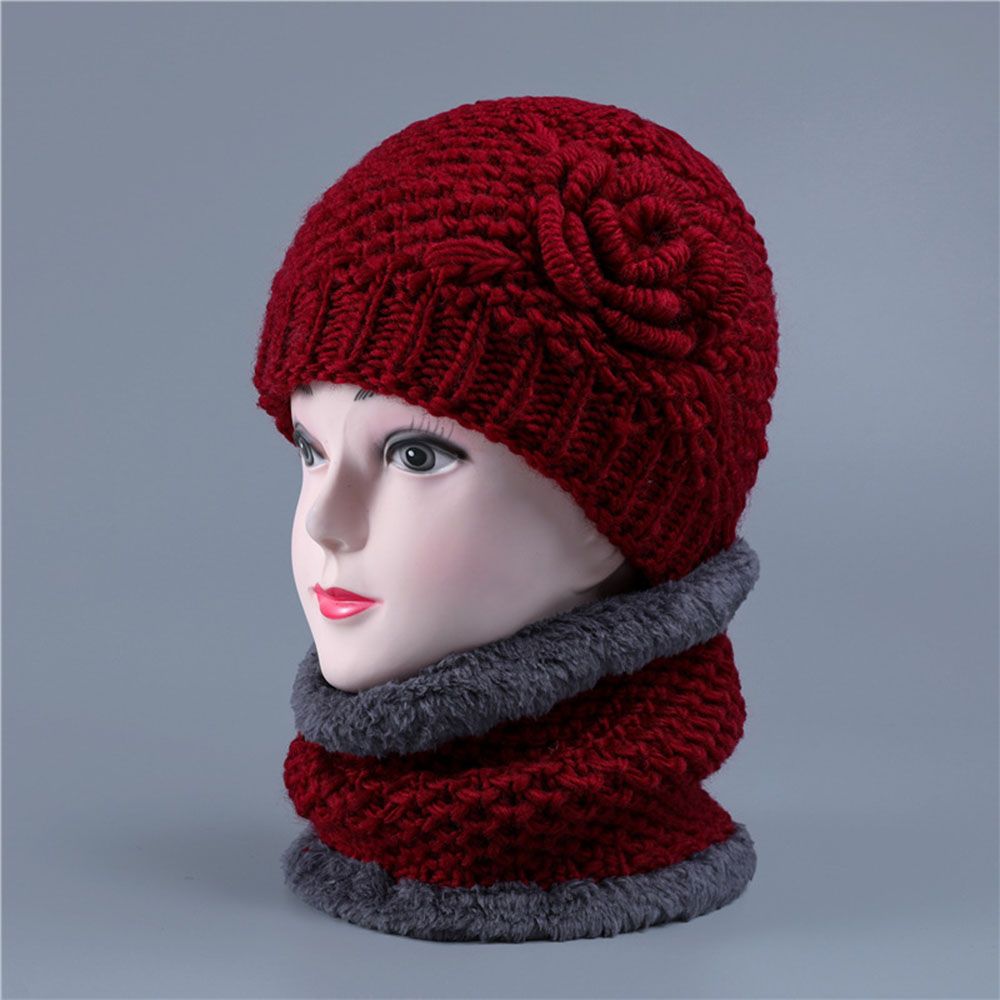 Chapeau épais pour mère, cagoule, bonnet de grand-mère, tricoté en laine, pour femme d&#39;âge moyen: wine red