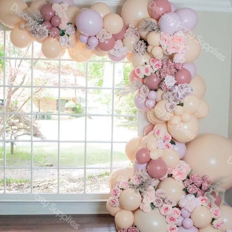 Retro roze huid macaron paarse ballon slinger boog kit bruiloft feest diy ballon achtergrond verjaardag babyshower feestdecoratie 97 stuks