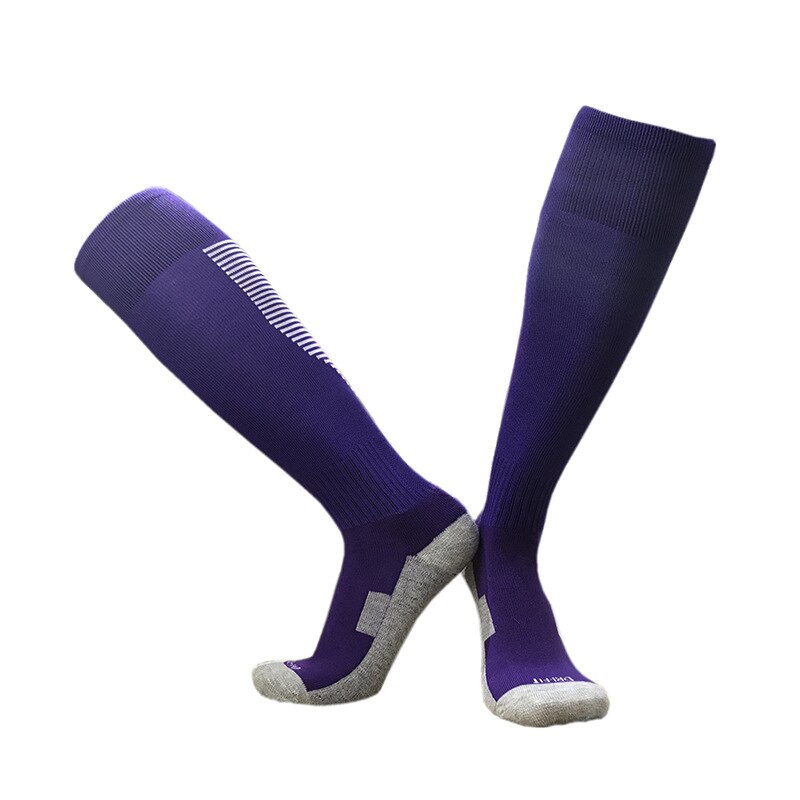 5 Pairs/lot Spring Autumn Sports Socks Men Football Socks Women's Towel Bottom Long Knees Breathable Basketball Socks HEQ550: Purple white stripes