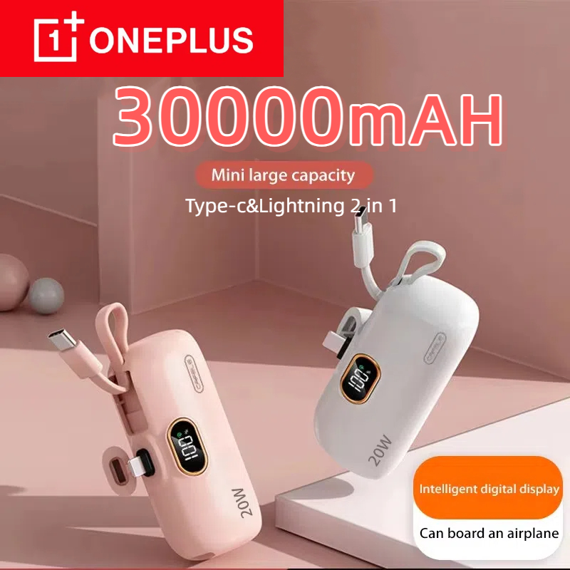 OnePlus 30000mAh Mini Portable Power Bank Capsule Mobile Power Supply Emergency External Battery Fast Charger Type-c For iPhone