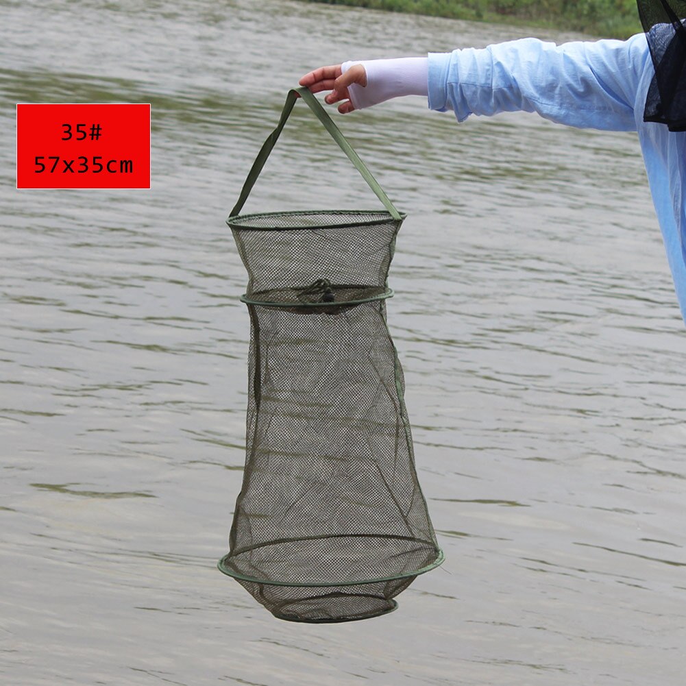 Sougayilang Draagbare Visnet 4 Maten 3 Layer Ronde Vouwen Vis Garnalen Mesh Kooi Werpnet Vissen Trap Net Vouw schepnet: 57x35cm