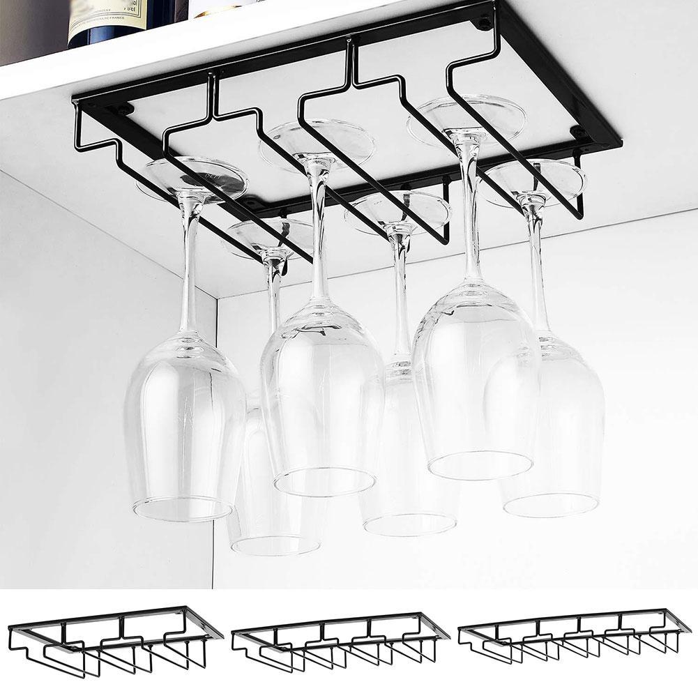Durable Wine Glasses Holder Bartender Stemware Hanging Rack Under Cabinet Stemware Organizer Glass Goblet Iron Rack Bar Tool