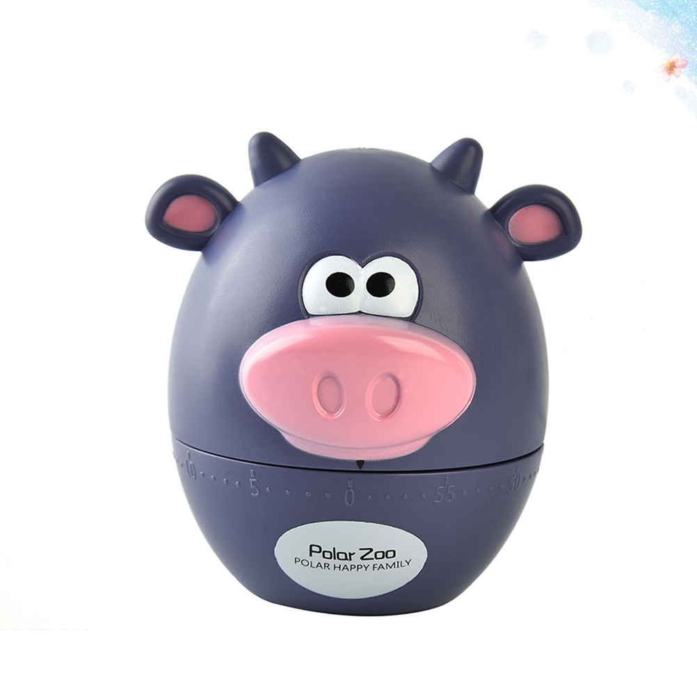 Cute Kitchen Timer for Cooking Cartoon Cow Timers Mechanical Manual Animal Shape Gadgets: PURPLE