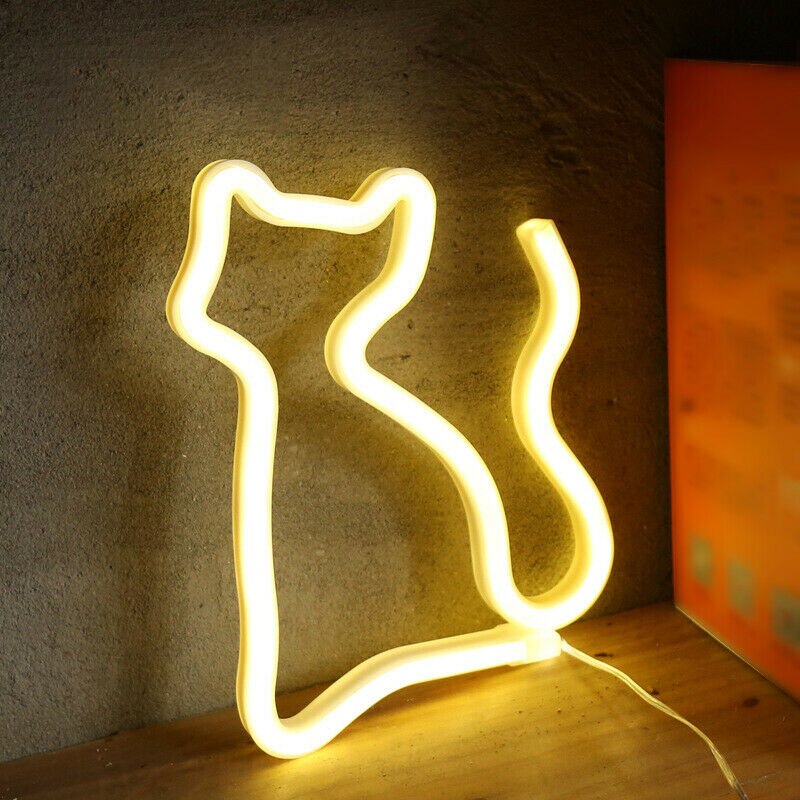 9 estilos de luz de néon led colorido arco-íris sinal de néon para o quarto festa em casa decoração de casamento presente de natal lâmpada de néon: Yellow cat