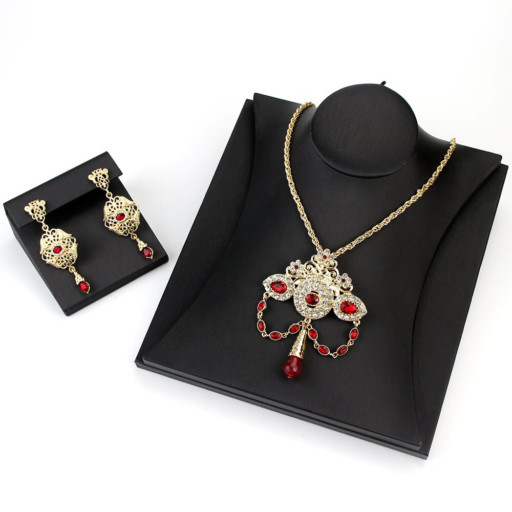 Sunspicems Marokko Bruiloft Sieraden Sets Goud Kleur Earring Lange Hanger Ketting Arabische Bijoux Bridal