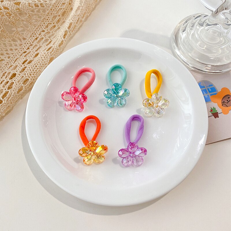 Boîte de chouchous en caoutchouc pour enfants, 5/8 pièces/boîte, bande de cheveux en forme de cœur, fleur, dessin animé, doux et brillant, accessoires pour cheveux