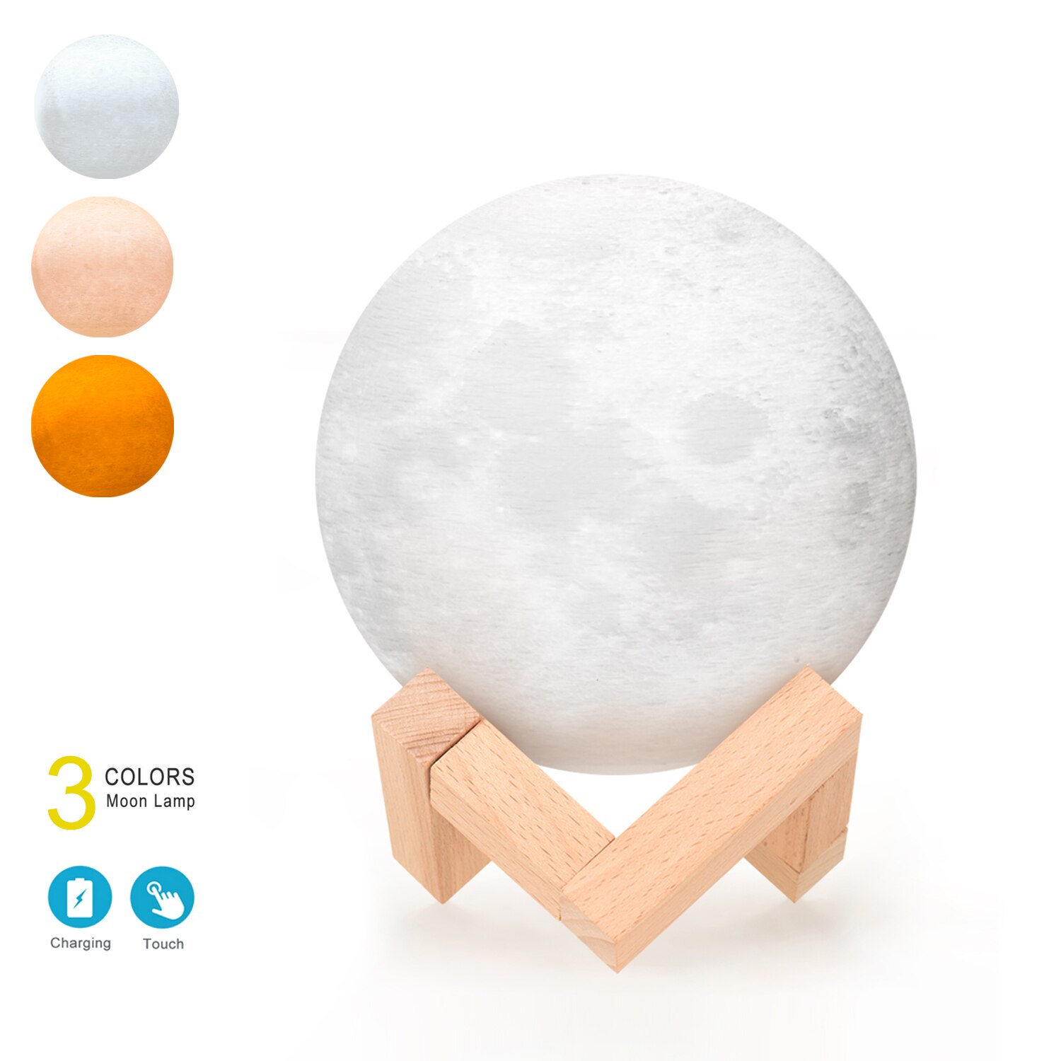 3 färger månlampa 3d tryckta månlampa led nattlampa 20cm/ 7.9in med stativ för barn flickor jul