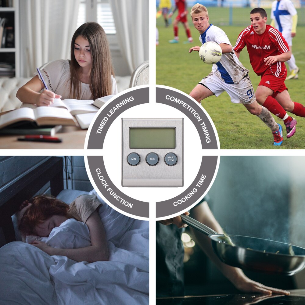 Stainless Steel Digital Kitchen Timer Minute Second Count and Countdown Timers for Cooking Sports Games(Without