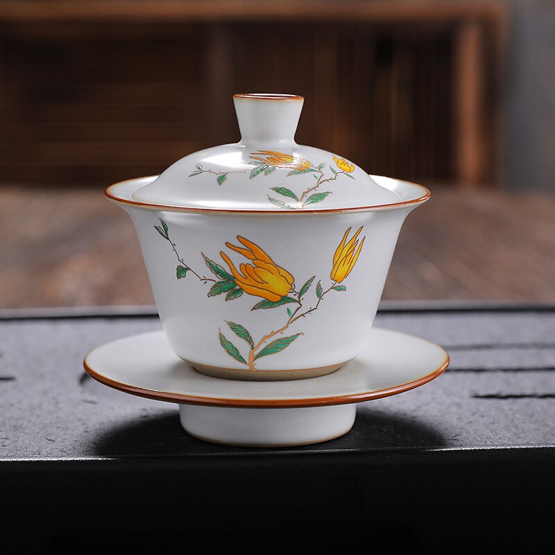 Chinese Traditions Gai Wan Ceramic Tea Sets PorcelainTeaware Tureen Sancai Tea Bowl Tea Cup and Tea Lid Set: F