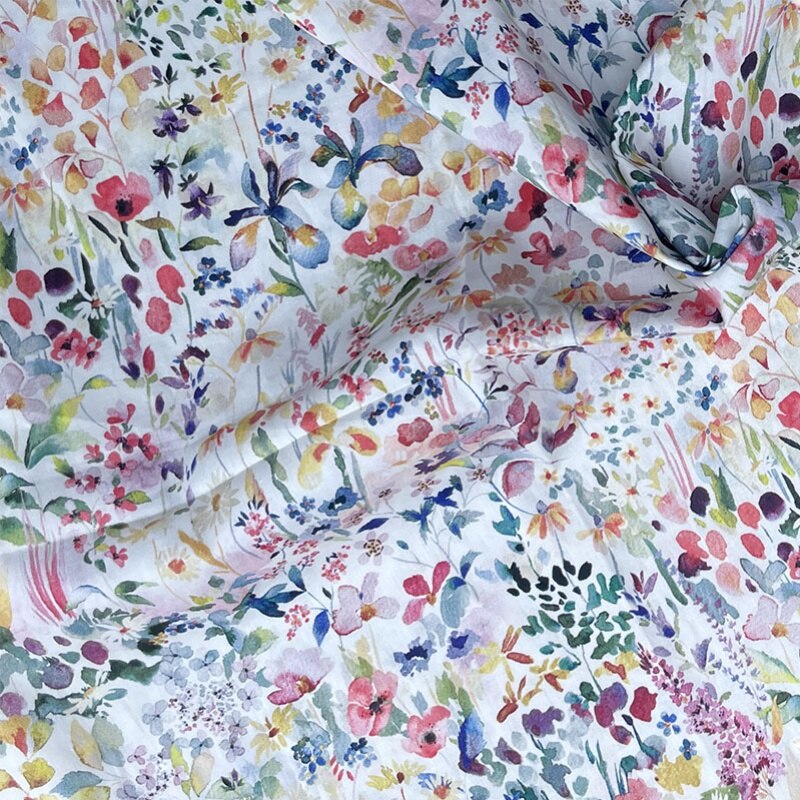 Vilde blomster rød 80s tissun liberty bomuldsstof til børn baby syning stof kjoler nederdel gør det selv håndlavet patchwork meter: Default Title