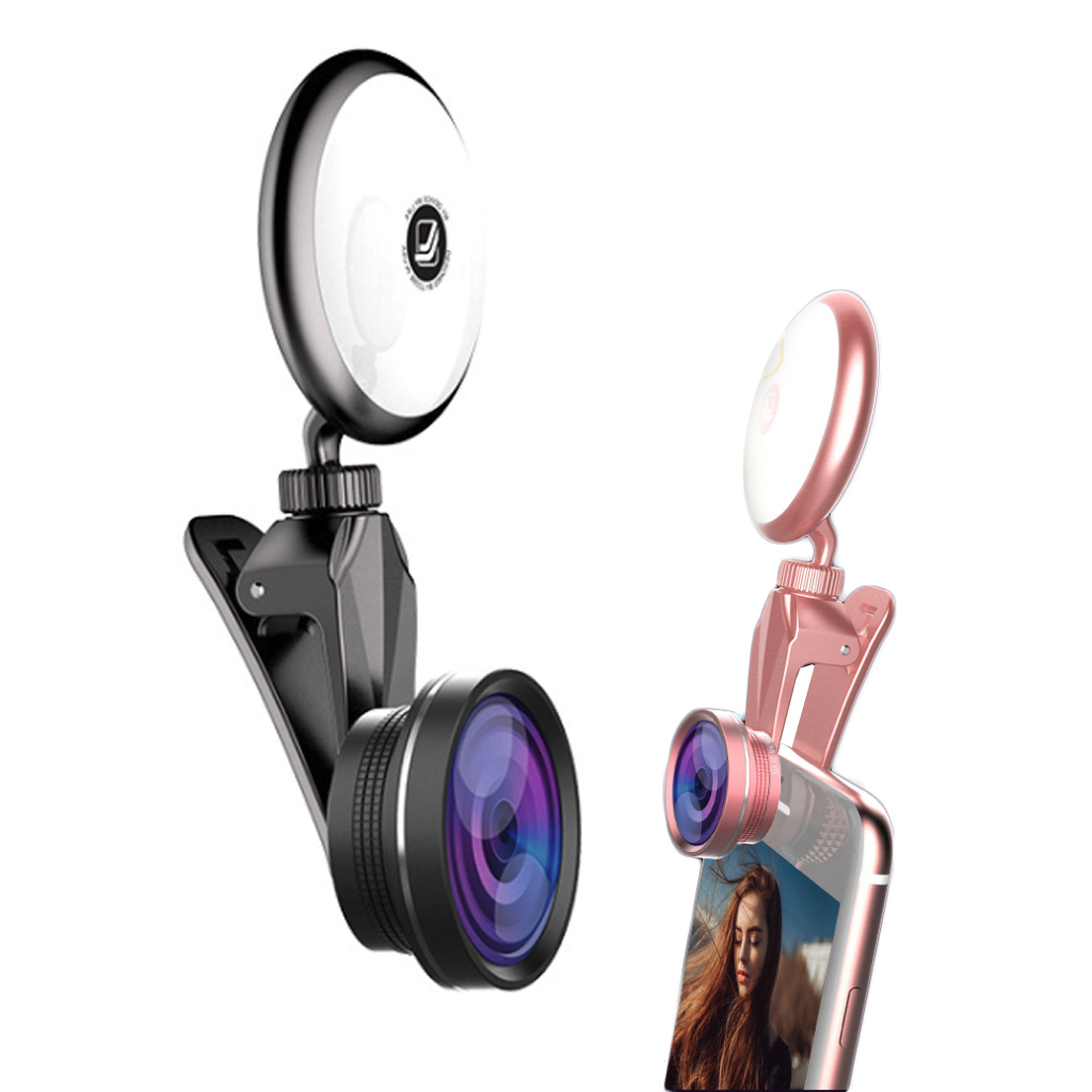 Universele Selfie Ring Licht met HD Fisheye Groothoek Macro Lens Flash Led Camera Telefoon Fotografie Compatibel voor iPhone