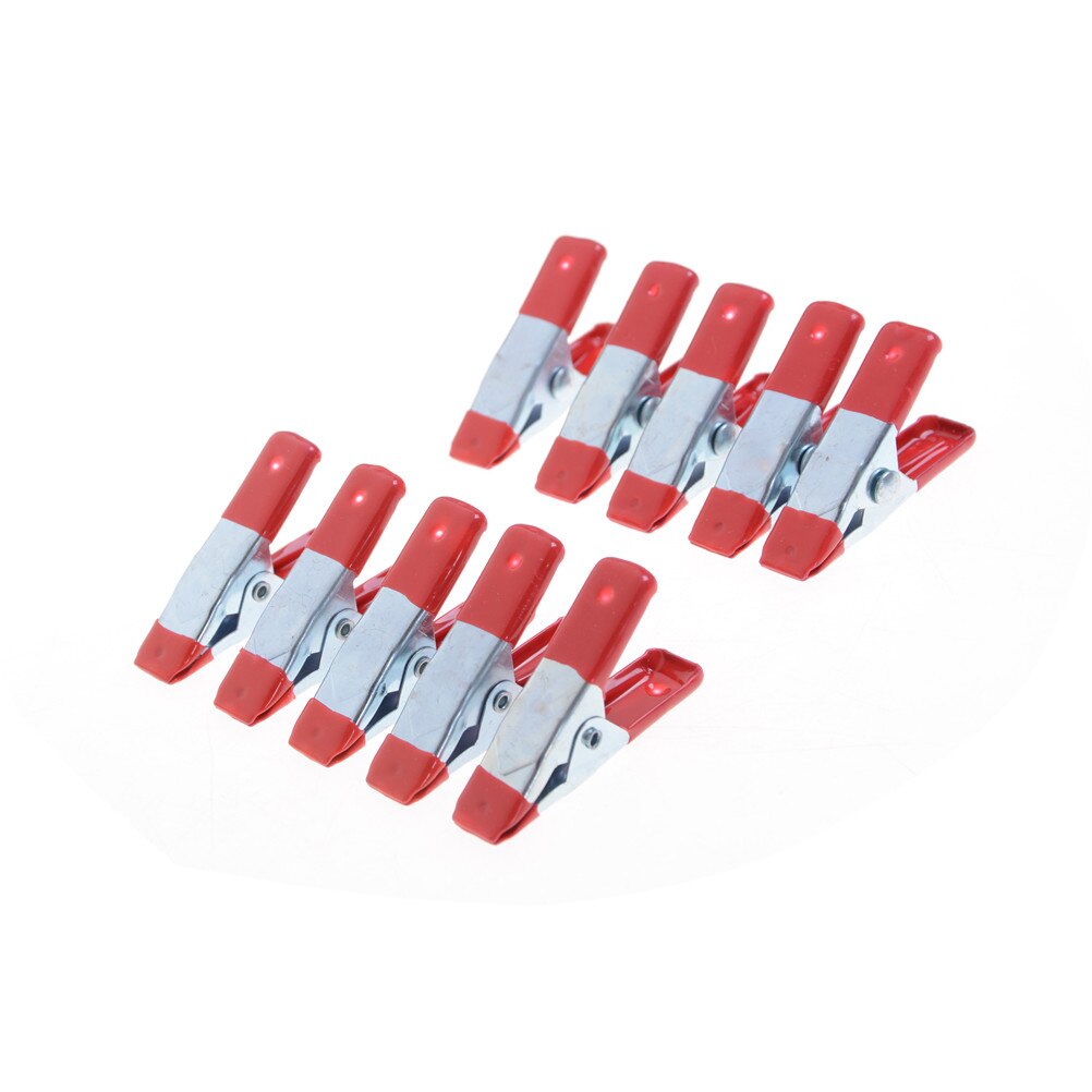 10pcs 2" Mini Metal Heavy Duty Spring Clamps Crocodile Clip Red Plastic Tips Tool Clips Grip Holder