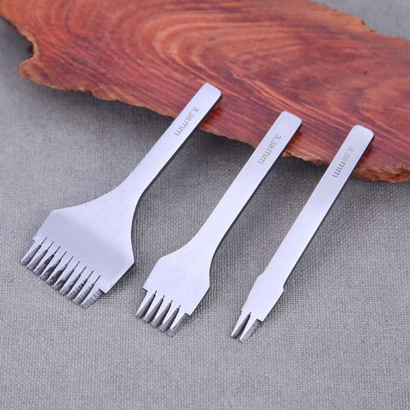 ! Cincel plano de acero blanco de 3,85 Mm, herramientas para artesanía de cuero, equipo de perforación de agujeros, herramienta de bricolaje de 2 puntas/5 puntas/10 puntas