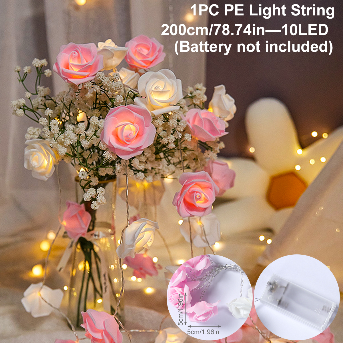 Guirnalda de luces LED con forma de rosa de 2m y 10LED, decoración de boda y cumpleaños, del Día de San Valentín, decoración de árbol de Navidad para el hogar y al aire libre: Verde oliva