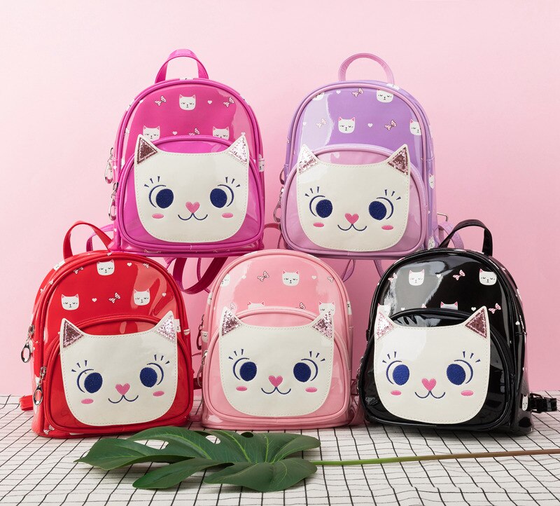 Heopono-petit sac à dos marqué en cuir PU pour enfants, garçons et filles, sac à dos pour enfants, motif chat mignon de dessin animé, pour garçons et filles