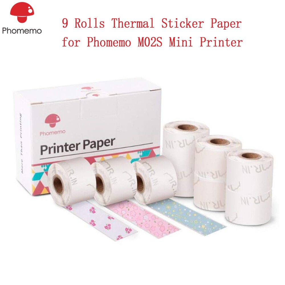 Phomemo liten etikett papir for  m02s klebrig lapper mønstret termisk klistremerke for  m02 pro printer sort karakter termisk papirrull