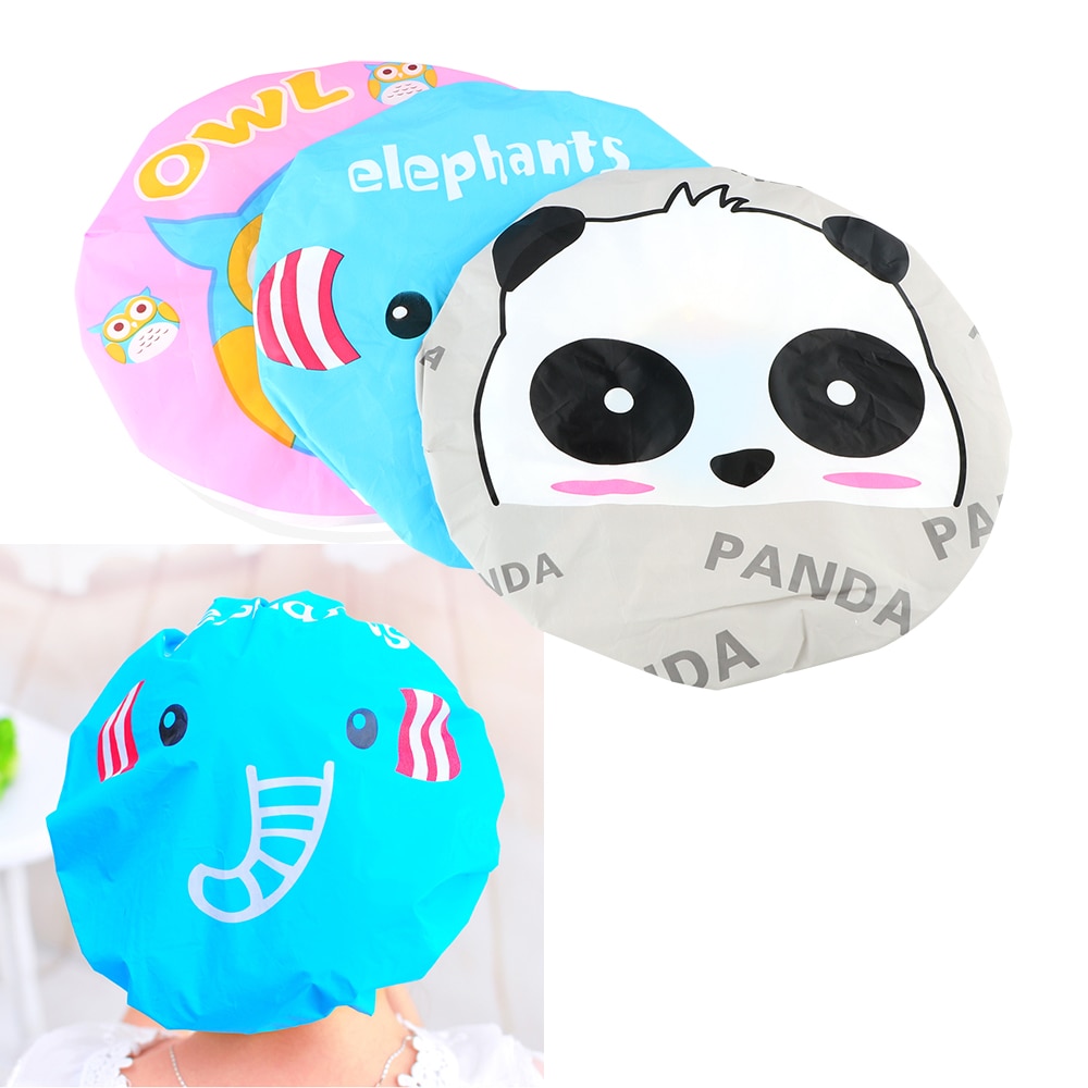 Shower Caps Bathroom Products Waterproof Cute Cartoon Animal Shower Hat Lace Elastic Band Bath Hair Caps Owl Elephant Panda