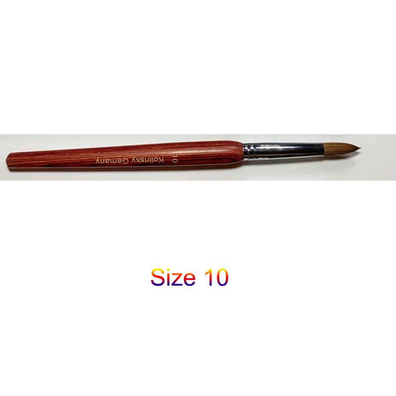 Pure 100% Kolinsky Sable Acrylic Nail Brush Round Crimped Brushes For Manicure Powder Size 8 to 14: Wooden Size 10