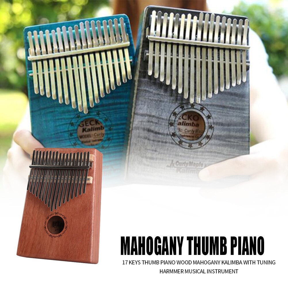 Træ kalimba musikinstrument mahogni tommelfinger klaver musikinstrument 17 nøgler kalimba sæt med tuning hammer