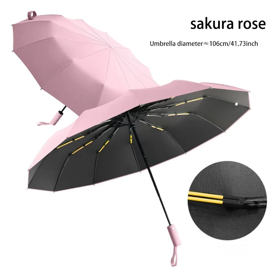 Paraguas reforzado de 24 huesos, paraguas resistente al viento resistente y duradero de negocios para hombres, paraguas protector solar anti-UV para mujeres soleadas: Rosa