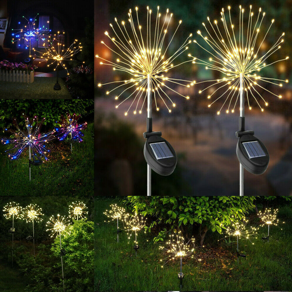 90 LED Solaire Alimenté Feux d'artifice Starburst Pieu Lampe de Jardin En Plein Air Fête